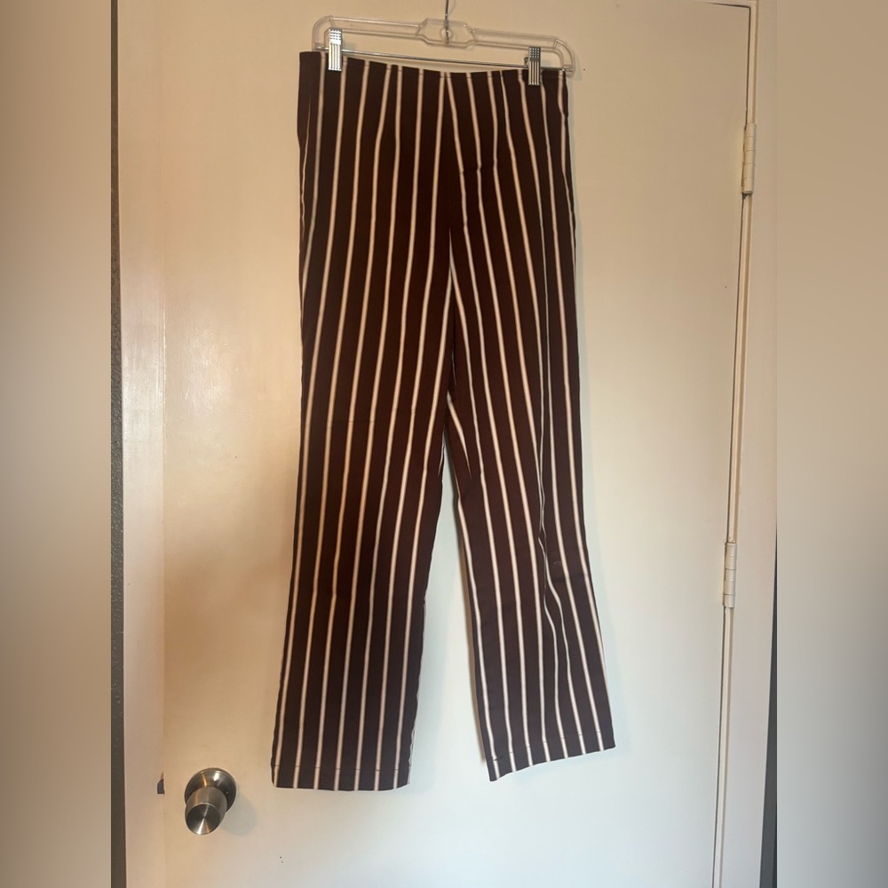 Reformation Chocolate and Cream Striped Trousers